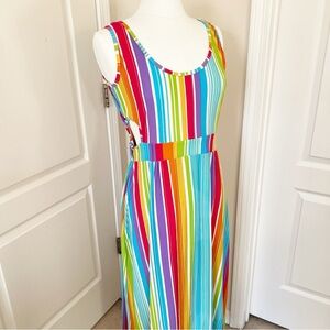 Love Rainbow Maxi Dress Side Cutouts XL Multicolored Striped Dress